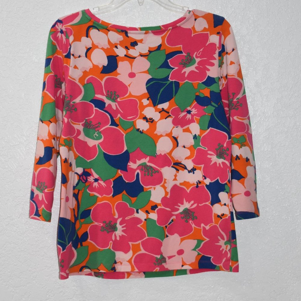 Talbot Petites Cotton Spandex top blouse 3/4 sleeve Tropical Floral print Medium - Picture 2 of 5